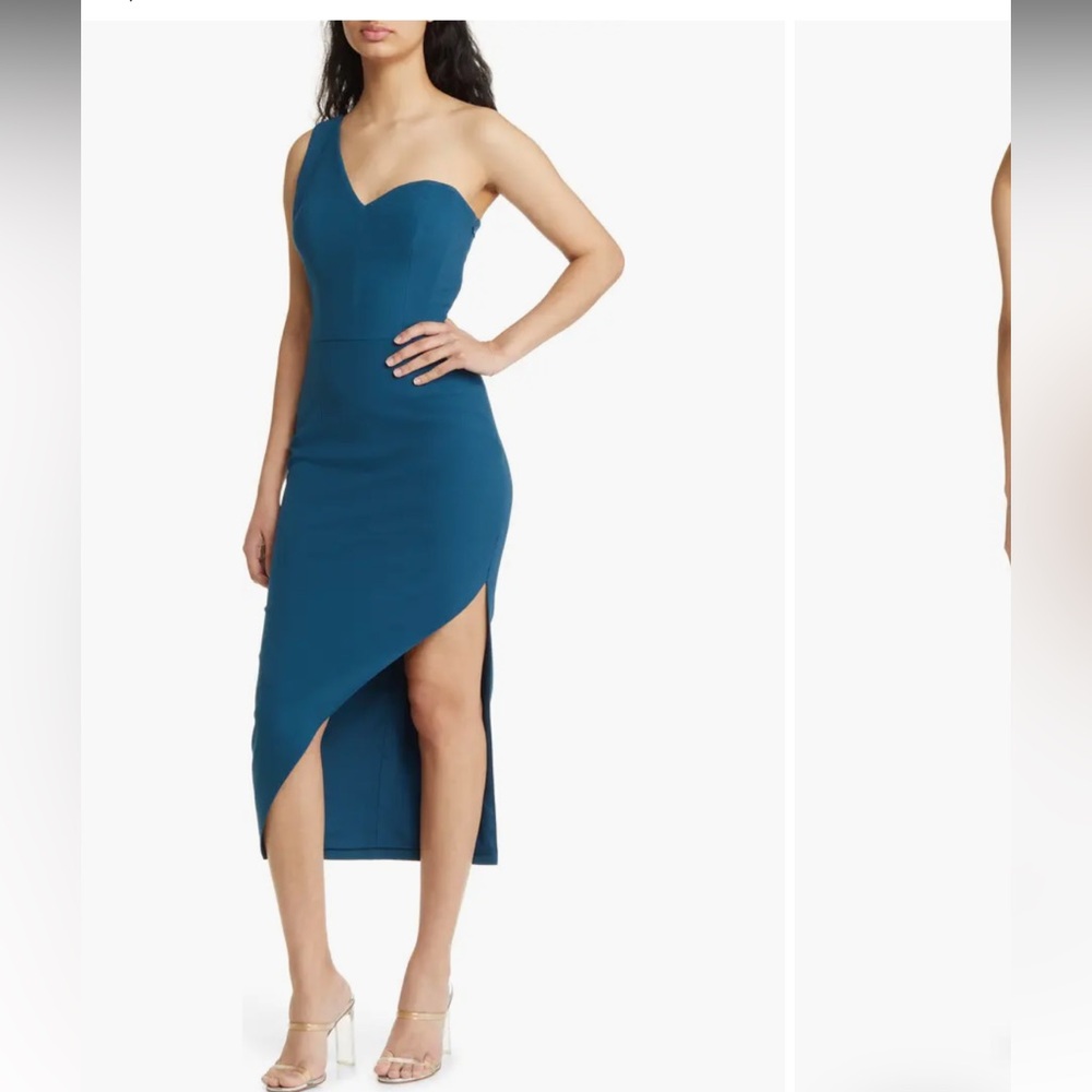 Dress the Population Teal One-Shoulder Dress